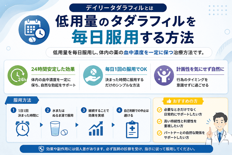 デイリータダラフィルは低用量のタダラフィルを毎日服用する方法